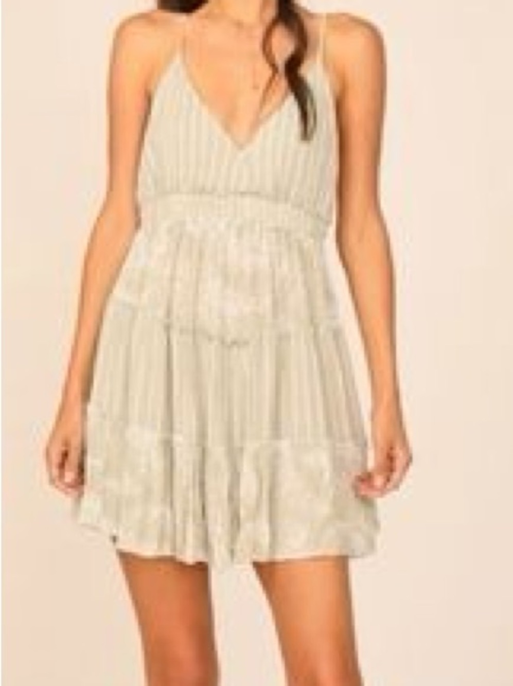 Neutral Striped V-Neck Spaghetti Strap Dress